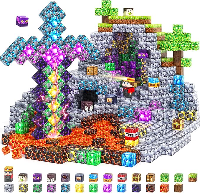 Magnetic Blocks - Build Mine Magnet World Set, STEM Magnetic Building Blocks for Kids Ages 4-6 6-8 8-13, Montessori Sensory Toys for Toddlers, Birthday Toys Gifts for 3+ Years Old Boys & Girls by MineMagnetWorld