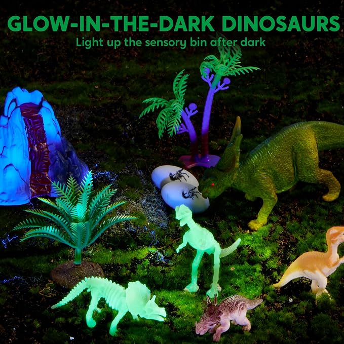 JOVA Klever Kits Dinosaurs Sensory Bin Toys for Kids with Glow in The Dark Dinosaurs, Sandbox with Lid Sand, Preschool Learning Activities Gifts for Boys Girls Age 3+ - Image 2