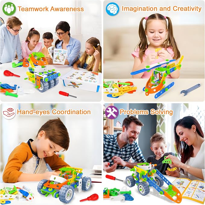 MOONTOY STEM Toys for 4 5 6 7 8+ Year Old Boy Birthday Gift, Building Toys for Kid Age 4-8 5-7 6-8 8-12, Preschool Educational Stem Kit for Boy Girl Christmas Idea Gift, 152PCS, 12 in 1 Building Toys - Image 4