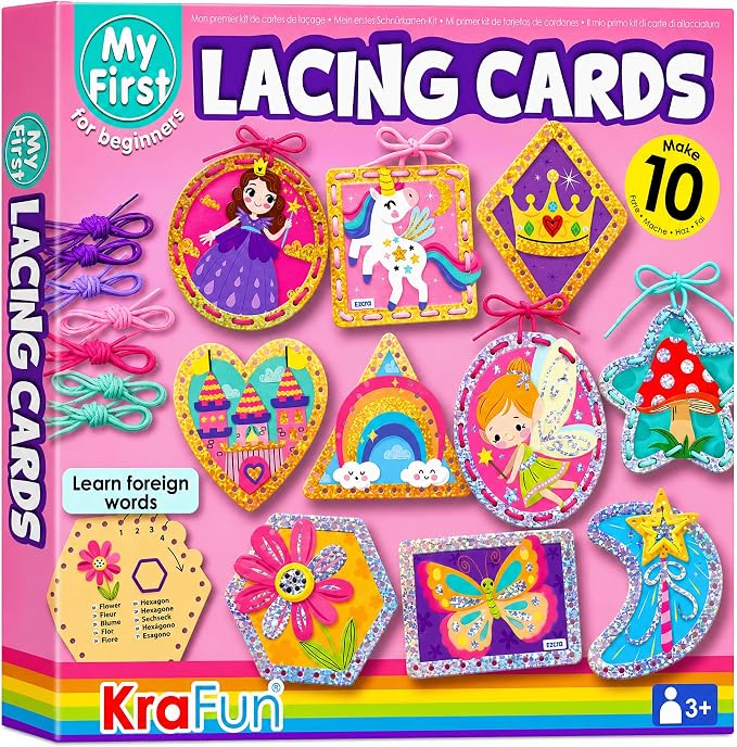 KRAFUN Princess Unicorn Holographic Lacing Cards Age 3+ | 10 Projects by FunCreativeArtsCraftKits