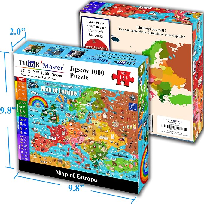 Think2Master Colorful Map of Europe 1000 Pieces Jigsaw Puzzle for 13+, Teens, Adults & Families. Great Gift for stimulating Interest in the European Map. Size: 26.8” X 18.9” - Image 5