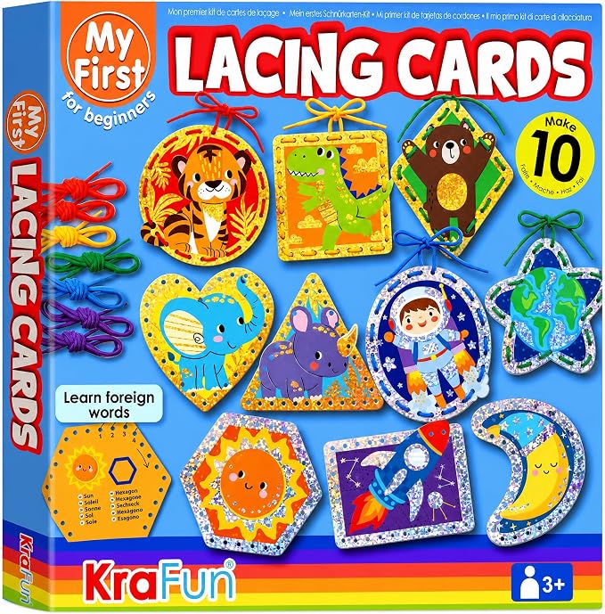 KRAFUN Space & Dino Holographic Lacing Cards Age 3+ |10 Projects by FunCreativeArtsCraftKits