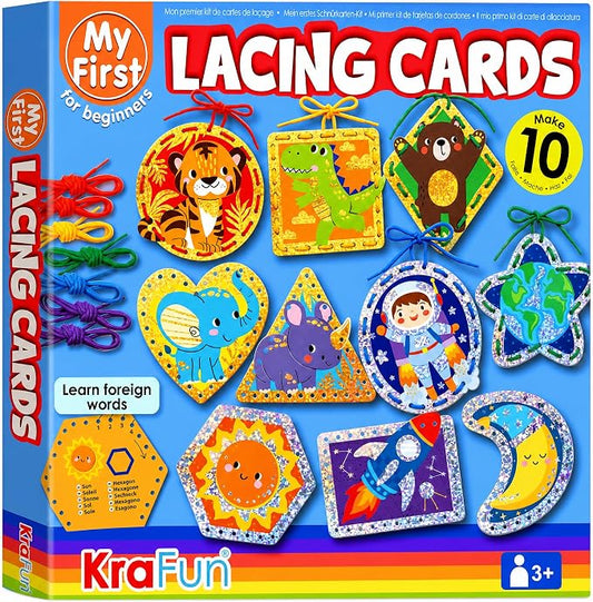 KRAFUN Space & Dino Holographic Lacing Cards Age 3+ |10 Projects by FunCreativeArtsCraftKits