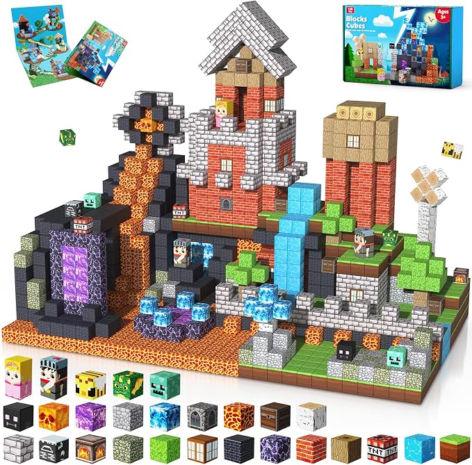 150PCS Magnetic Blocks - Magnet Building Blocks, Stacking Magents Cubes Toys Forest Dark Castle Set, STEM Montessori Sensory Toys for Kids Boys and Girls Ages 3 4 5 6 7 8 9 10+ Birthday Gifts by BuildCreateExplore