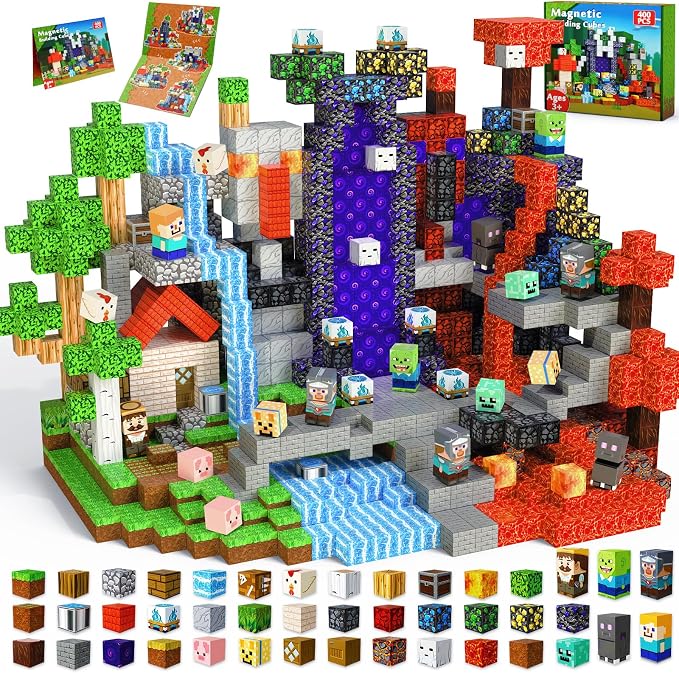 400 PCS Magnetic Blocks - Building Block for Kids, Stacking Magnet Cubes for Boys Girls, STEM Educational Montessori Magnetic Constructions Toys, Sensory Play Game Birthday Gifts Ages 3-12 by Magneverse