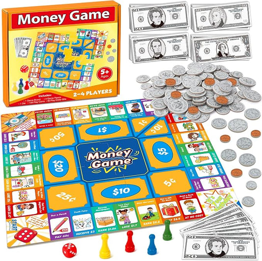 Torlam Money Board Games for Kids, Coins and Bills Toddler Pretend Play Toys, Money for Kids Learning Education Kindergarten Math Games Math Manipulatives, Homeschool Supplies Classroom Must Haves by Torlam
