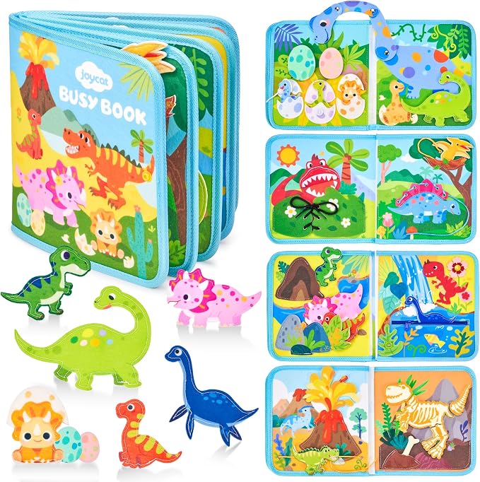 JoyCat Dinosaur Busy Book for Toddlers 3, Montessori Quiet Activity Toy by JOYCAT