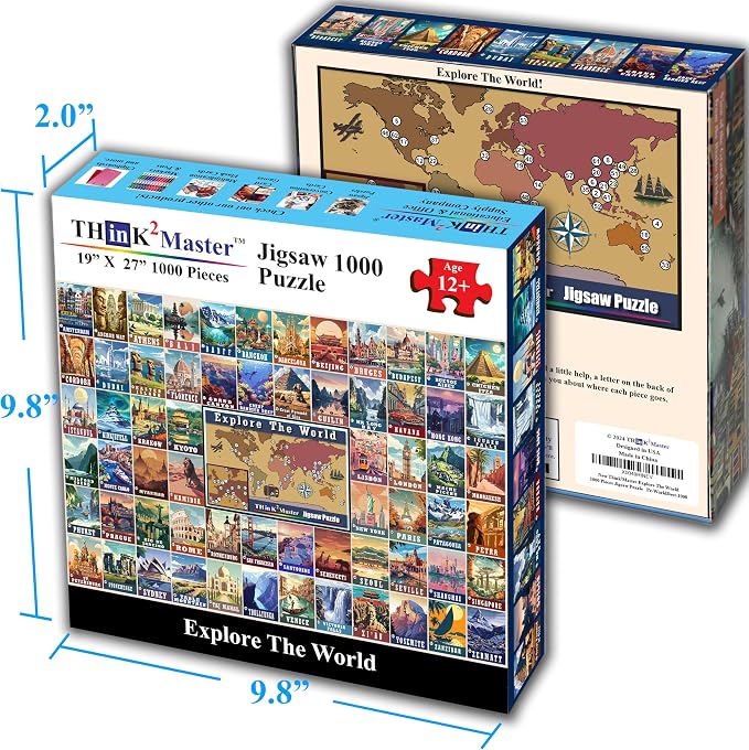 Think2Master Colorful Vintage World Travel Poster 1000 Pieces Large Format Jigsaw Puzzle for 13+, Teens, Adults & Families. Great Gift for People Wanting to Explore the World. Size: 26.8” X 18.9” - Image 5