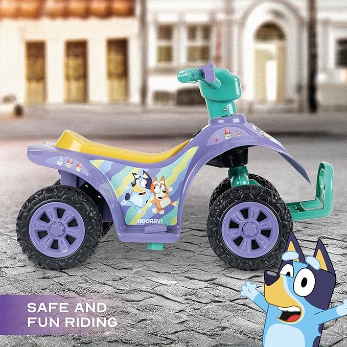 Bluey 6V ATV Quad for Kids - Powerful and Safe Ride-On Toy with Rechargeable Battery - Forward and Reverse Driving - Max Weight Capacity of 55 LBS - Ages 2-3 Years