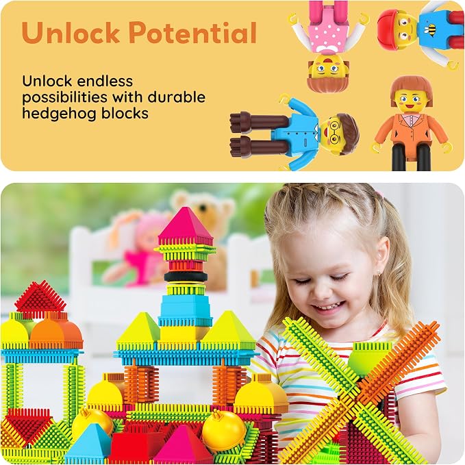 Picasso Toys Hedgehog Blocks 4 Family Action Character Figures Toddler Toy Construction Building Tile Block Expansion Pack Educational Add-on STEM Learning Smart Game Kit Toys Pretend Playset Age 3+ - Image 7