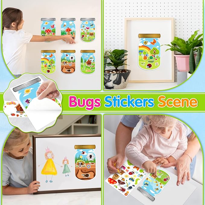 LINAYE 24 Sheets Insect Stickers with Jar Scenes, Make Your Own Bug Jar Stickers, Spring Crafts Activities for Kids Spring Party Decorations Supplies for Kids - Image 5
