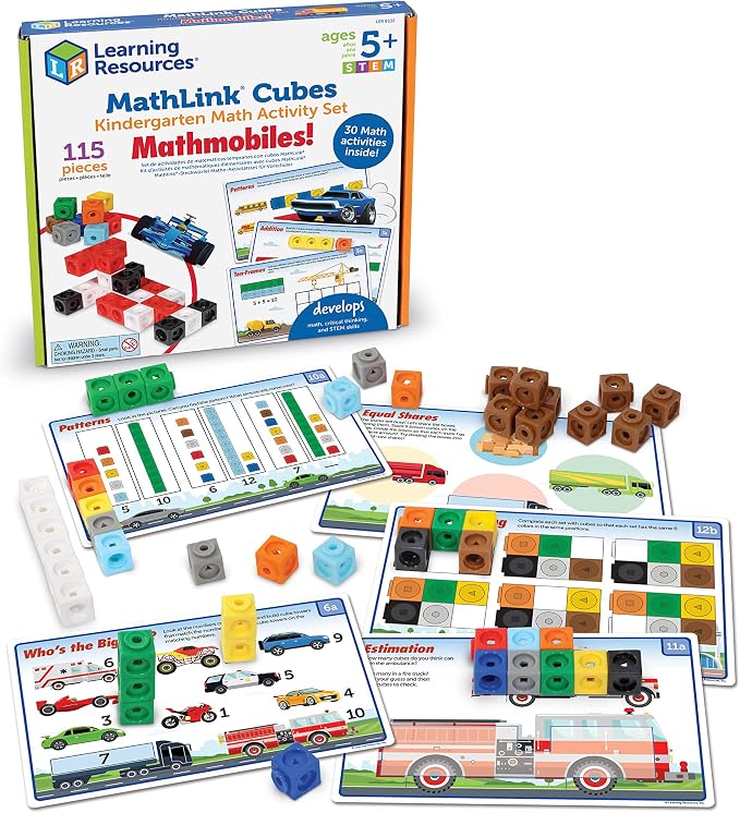 Learning Resources MathLink Cubes Kindergarten Math Activity Set: Mathmobiles 115 Pieces, Ages 5 and Up Kindergarten STEM Activities, Math Activity Set and Games for Kids by LearningResources