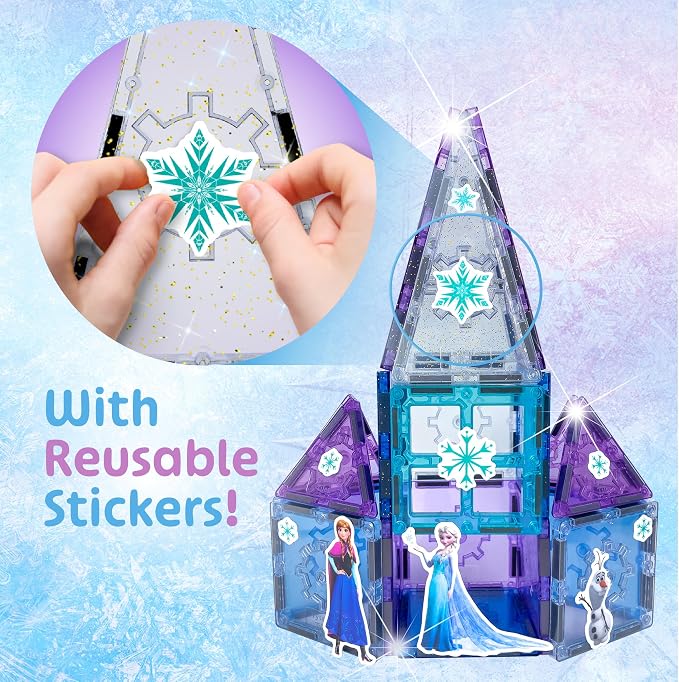 Tytan Toys Disney Frozen Magnetic Tiles Princess Castle - 20-Piece STEAM Building Set with Glitter Tiles & Elsa, Anna, Olaf Stickers - Educational Frozen Toys for Girls Age 3-4+ - Image 4