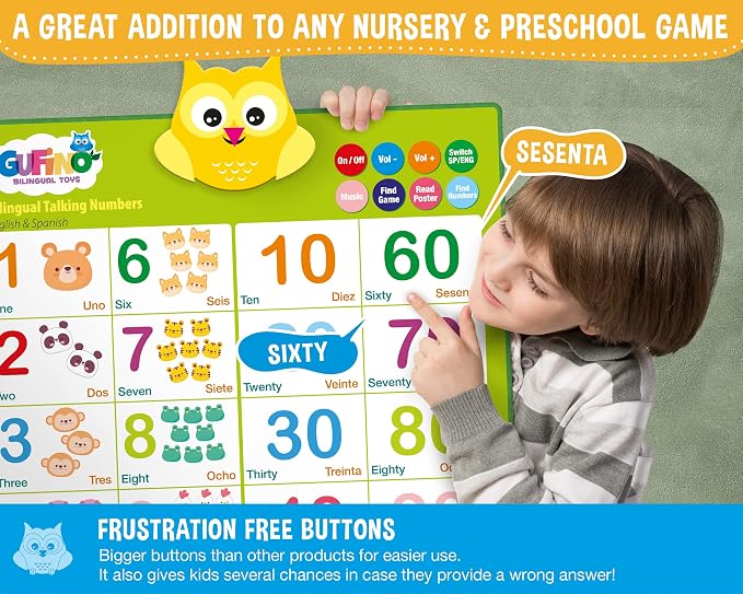 Bilingual Learning Toys - Spanish Toys for Toddlers 1-3, Interactive Number Toys, Numbers for Toddlers - Educational Talking Wall Chart for Kids - Image 2