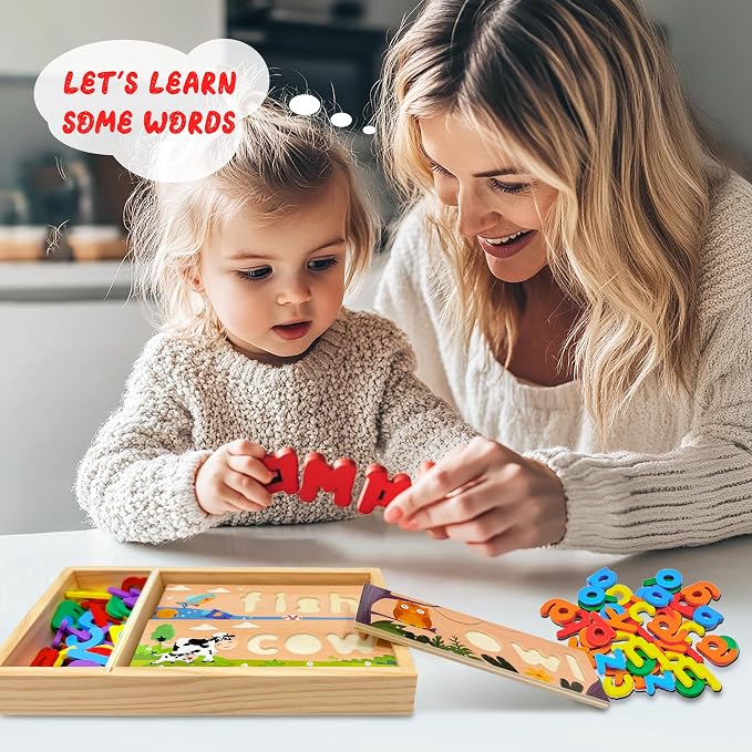 Wooden See and Spell Word Game Learning Toys for Kids 3-6 Puzzle Board - Image 2