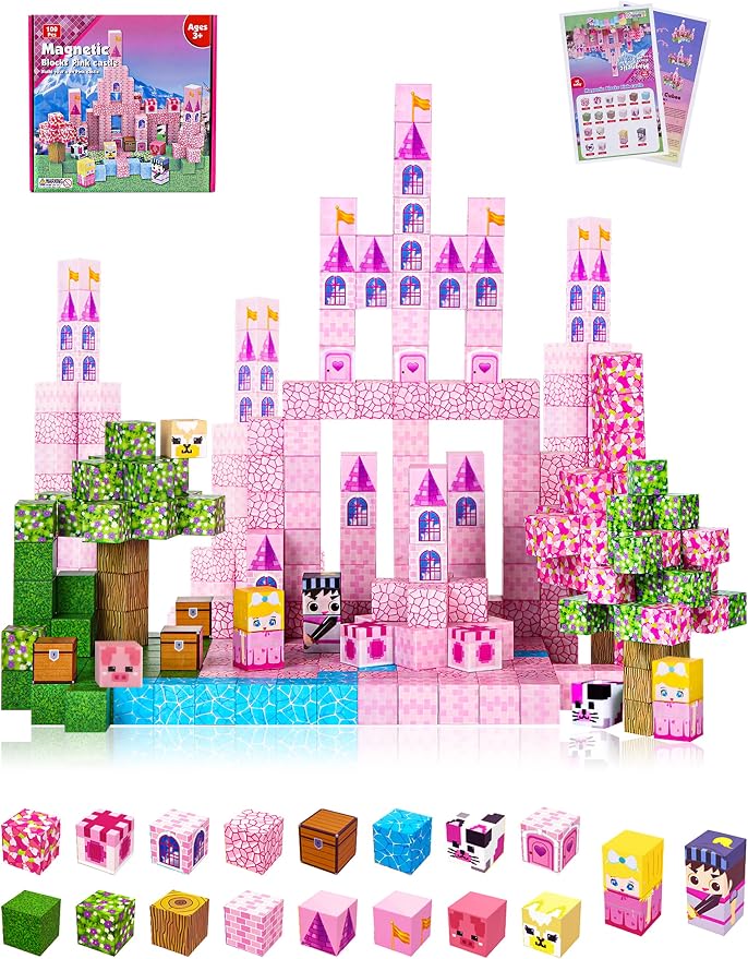 100PCS Princess Castle Magnetic Blocks for Girls, STEM Sensory Building Toys, 3D Magnetic Construction Set for Kids Ages 3-8, Birthday by ORIENTFIRE