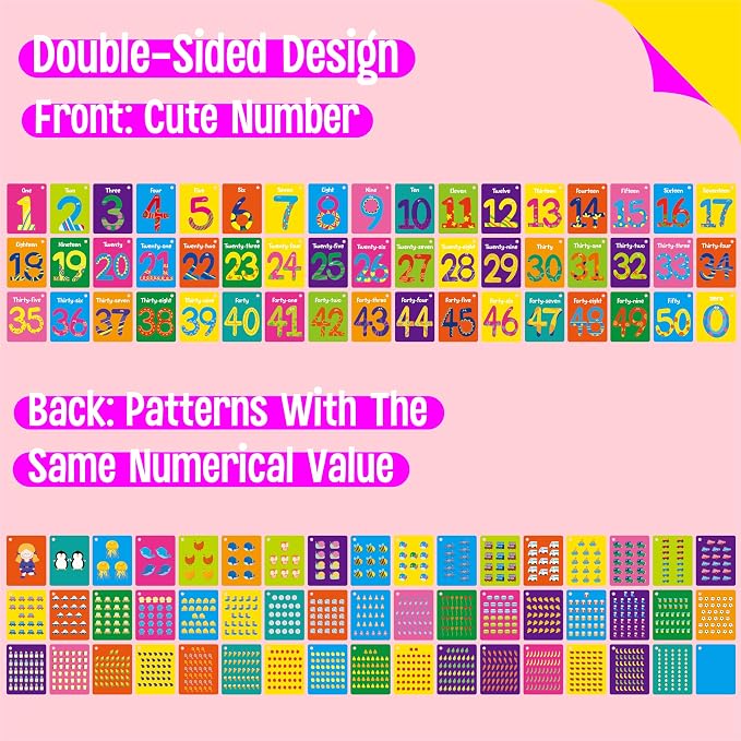 51 PCS Number Flashcards, 0-50 Double Sided Printed Cards with 2 Reclosable Rings, Learn Numbers, Learn to Count-Fun Learning and Educational Flashcards Learning Tool for Kids, Preschoolers, Toddlers - Image 3