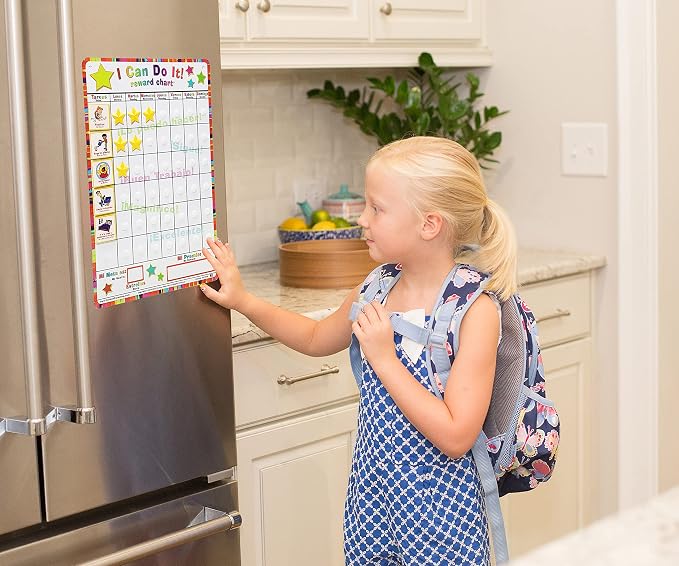 Kenson Kids Spanish English “I Can Do It” Reward and Responsibility Chart, 11 X 15.5-Inch, Daily Routine Incentive Star Chart- Visual Weekly Magnetic Chore, Behavior, and Organizational Star Chart - Image 3