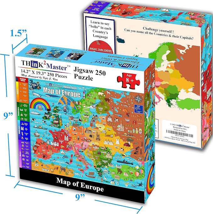 Think2Master Colorful Map of Europe 250 Pieces Jigsaw Puzzle. Great Puzzle for Adults & Seniors Easier to Handle Larger Pieces. Size: 14.2” X 19.3” - Image 5