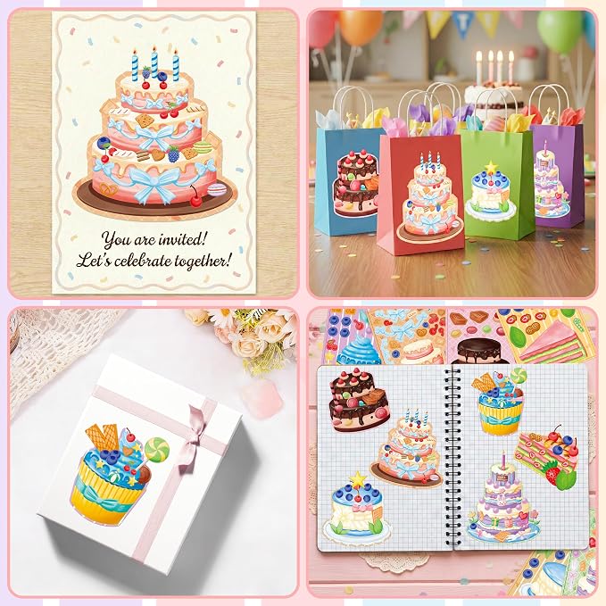 LINAYE 48 Sheets Birthday Stickers for Kids Toddlers, Make Your Own Cake Stickers, Happy Birthday Party Activities Favors Goodie Bag Filler for Kids Classroom - Image 5