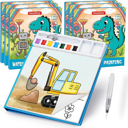 6 Pack Paint with Water Coloring Book for Toddlers, Watercolor Books for Kids, Mess-Free Water Painting Kit with Brush, Christmas Gift, Party Favors, Arts Crafts for Boys Girls, Preschool Home School