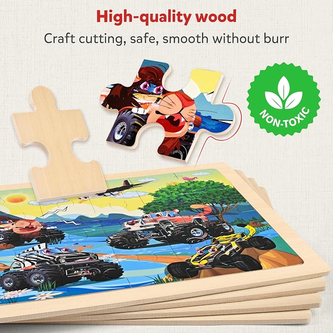 SYNARRY Large Wooden Monster Truck Puzzles for Kids Ages 4-6, Kids Gifts - Image 4
