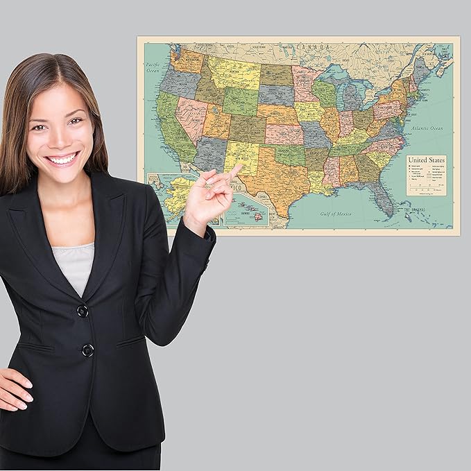 2 Pack - World Map Poster & USA Map Chart [Tan/Color] (LAMINATED, 18” x 29”) - Image 6