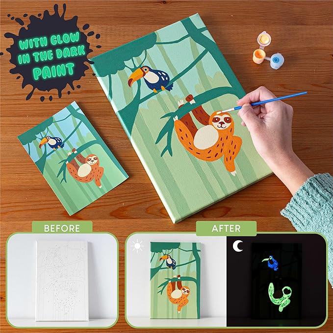 BONNYCO Paint by Numbers Kit for Kids Animals Pack 3 Canvas. Paint by Number, Canvas Framed Pre Drawn. Jungle Gifts for Boys, Arts and Kids Crafts 4-6 8-12. Pintar por Numeros Niños, Animal Crafts