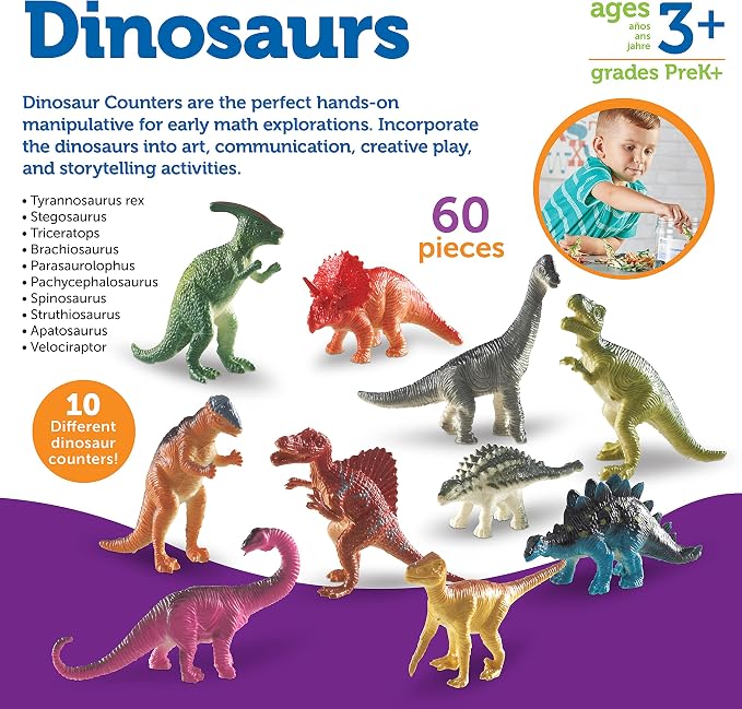 Learning Resources Dinosaur Counters - 60 Pieces, Ages 3+, Toddler Montessori Toys, Stacking Shape, Gifts For Boys And Girls, Sorting And Matching Skill Activities - Image 6