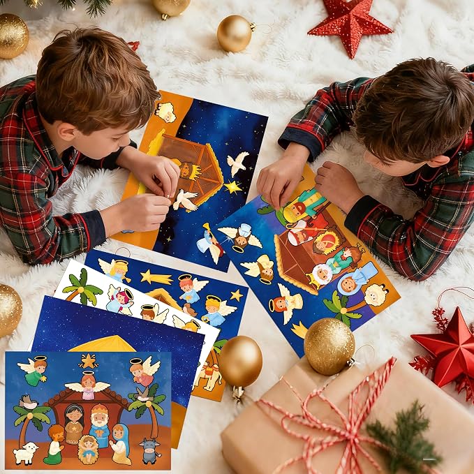 LINAYE 48 Sheets Nativity Scene Stickers, Religious Christian Christmas Stickers Nativity Crafts for Kids School Classroom, Christmas Activities Games for Kids Party Favors 24 Finished Products - Image 7