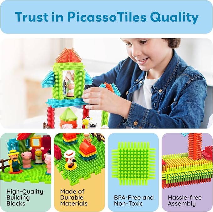 PicassoTiles PTB100 100pcs Hedgehog Shape 3D Building Blocks Tiles Farm Theme Set Learning Playset STEM Toy Set Educational Kit Child Branin Development Preschool Kindergarten Toy - Image 9