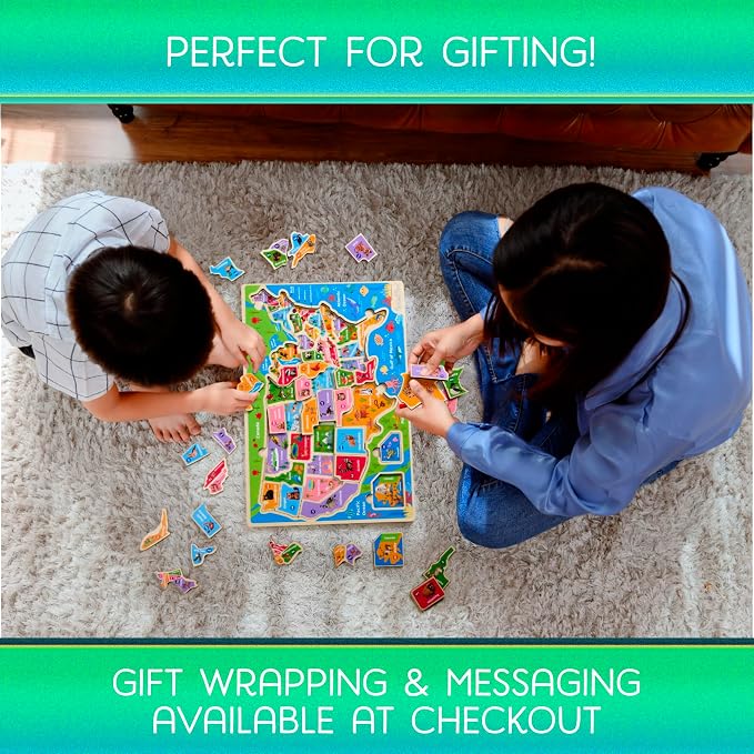Montessori Mama USA Map Wooden Puzzle, Puzzles for Kids Ages 4-6 Educational Toys for 4 Year Old Kids Puzzles Ages 5-8 Landmarks, Animals, Capitols and States - Image 5