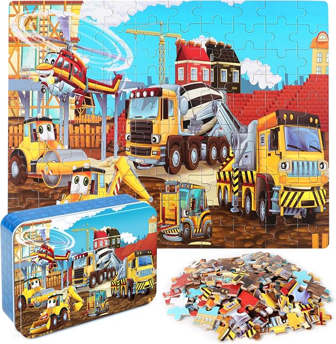 LELEMON Puzzles for Kids Ages 4-8 Construction Vehicles 100 Piece Puzzles for Kids Educational Jigsaw Puzzles Toys Gift for Boys Girls Age 4, 5, 6, 7, 8 Years Old by LELEMON