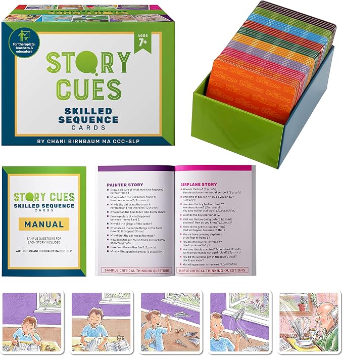 SkillEase Story Cues Skilled Sequencing Cards, Speech Therapy Materials, Social Skills Game, English Language Learners Games, Storytelling Cards, Sentence Building and Picture Cards by SKILLEASELLC