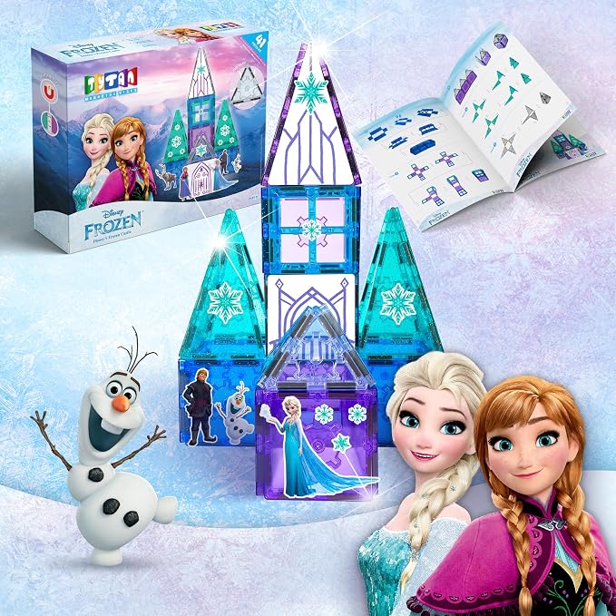 Tytan Toys Disney Frozen Magnetic Tiles Princess Castle - 41-Piece STEAM Building Set with Glitter Tiles & Elsa, Anna, Olaf Stickers - Educational Frozen Toys for Girls Age 3-4+ by TytanToys