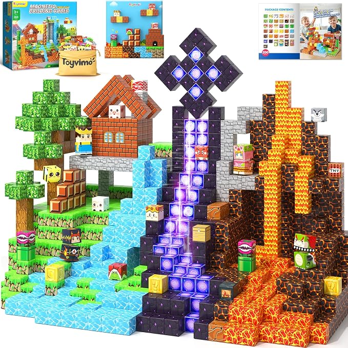 200PCS Magnetic Blocks Educational Toys for Kids Ages 3-5 4-8 3-12 Gifts by Toyvimo