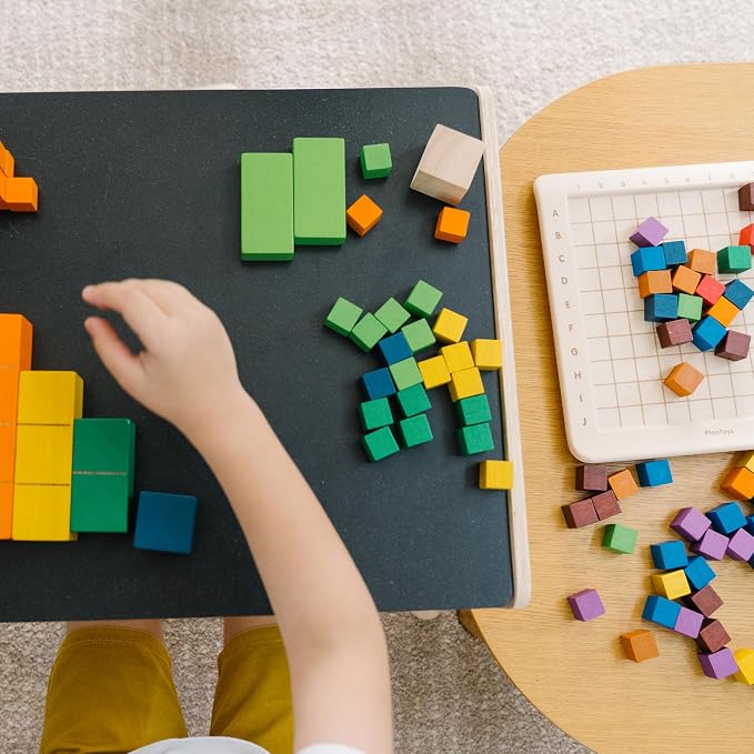 PlanToys® Wooden Colored Building Blocks Montessori Math Kids Learning Toy - Image 9