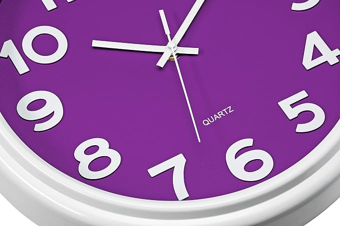 Bernhard Products Large 12.5 Inch Purple Wall Clock with Non-Ticking Sweep Movement, Quartz Analog Display, Solid Plastic Case, Metal Hands, Battery Operated, Easy to Read - Image 3