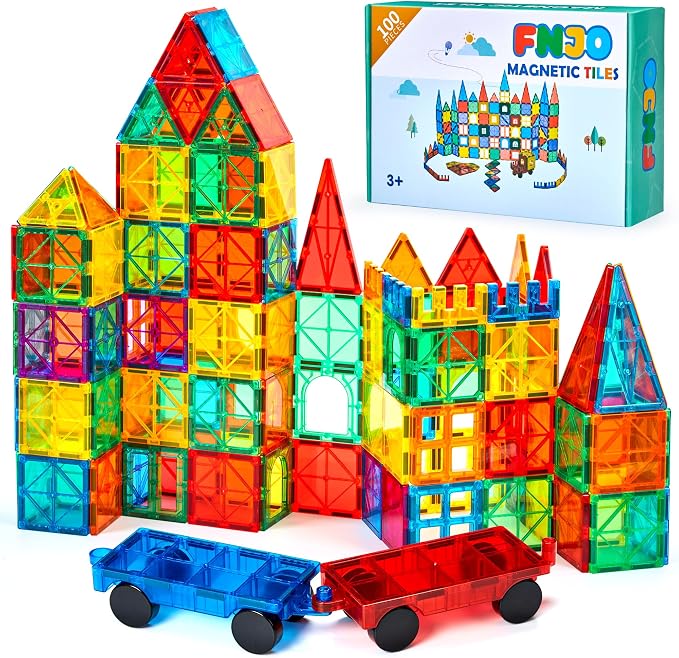 FNJO Magnetic Tiles, 100PCS Building Blocks, STEM Magnets Building Toy Set, Preschool Kindergarten Construction Stacking Toy, School Teacher Supplies, Classroom Must Haves by FNJO