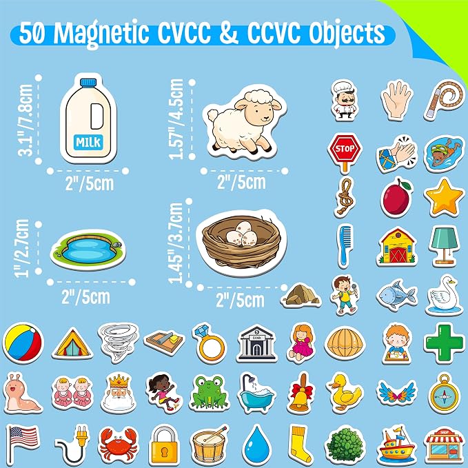 50 PCS CVCC & CCVC Object Magnets, Magnetic Thickened Fridge Magnets Adorable Educational Learning Toys for Preschooler, Kindergarteners, Kids 4+ - Image 2