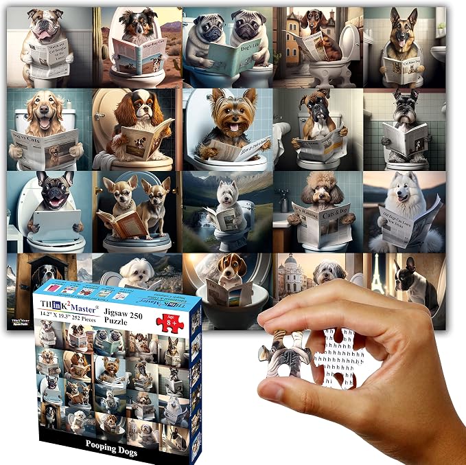 Think2Master Pooping Dogs 250 Pieces Jigsaw Puzzle Featuring heartwarming Puppies and Dogs. Perfect Bathroom Decoration, White Elephant Gag Gift. Fun Puzzle for Adults & Seniors Size: 14.2” X 19.3” - Image 7