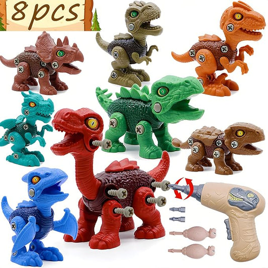 Yerloa 8pcs Dinosaur Toys for Kids 3-5 5-7, STEM Take Apart Dinosaur Toys for Boys 3 4 5 6 7 8 Year Old Toddler Party Birthday Gifts Dino Toys Construction Building Toy Kids Toy with Electric Drill