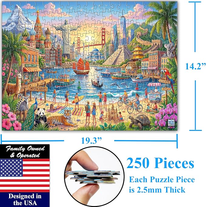 Think2Master Wonderful World 250 Pieces Large Format Jigsaw Puzzle: 13+, Adults & Families. Vibrant Travel-Themed Beautifully Illustrated Landscape Painting of Famous Landmarks Size: 19.3” X 14.2” - Image 6