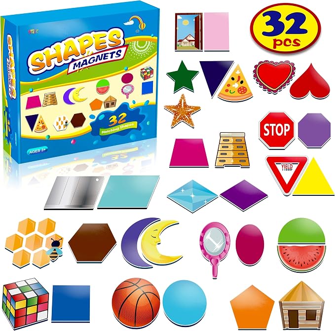 32 Shape and Color Magnets with Real World Objects for Comparison & Associative Memory, Perfect for Preschool Learning by SpriteGru