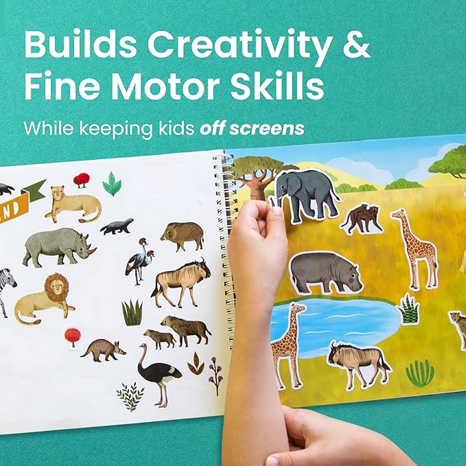 Cupkin Animal Sticker Book Activity for Kids with 500+ Habitat Stickers, Toddler Airplane Travel Essentials, 12 Scenes + 12 Coloring Book Pages, Animal Lover Gift, Childrens Crafts for Ages 2–8