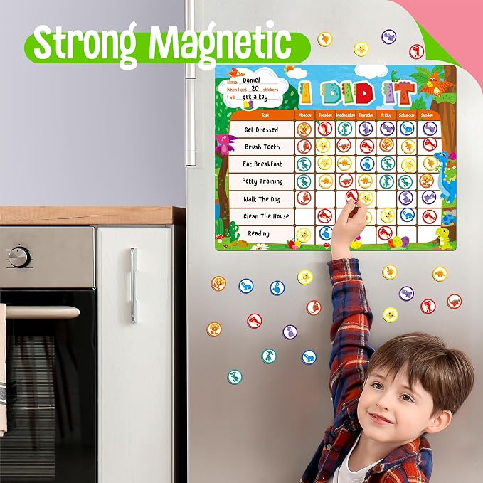 Magnetic Reward Chart, Dry Erase Task Board-One Chart & 72 Magnetic Reward Magnets, Dinosaur Theme Behavior Tracker for Daily Routine, Potty Training - Image 3