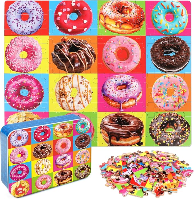 LELEMON Puzzles for Kids Ages 4-8 Donuts Jigsaw Puzzle for Kids Boys Girls Doughnut Puzzls Children Learning Educational Puzzes Portable Box Pack Toys by LELEMON