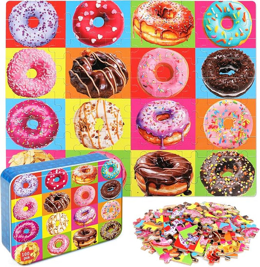 LELEMON Puzzles for Kids Ages 4-8 Donuts Jigsaw Puzzle for Kids Boys Girls Doughnut Puzzls Children Learning Educational Puzzes Portable Box Pack Toys by LELEMON