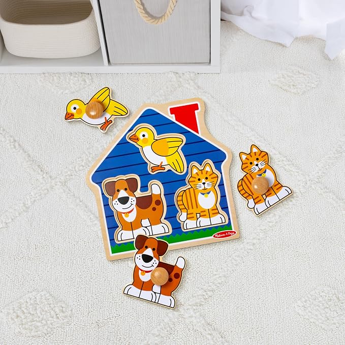Melissa & Doug Pet Animals Jumbo Knob Puzzle, Wooden Peg Puzzle for Toddlers, Educational Toy for Shape Recognition and Fine Motor Skills, Ages 1+ - Image 9