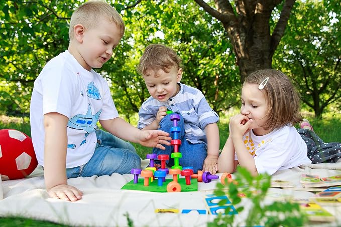 Toddler Peg Board Sensory Montessori Fine Motor Skills Educational Toys - 30 Stackable Pegs + Pattern Card + Drawstring Backpack + E-Book - Image 8
